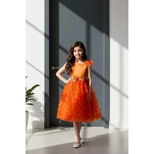 Orange Tulle Overlay Easter Pagent Church Party Butterfly Dress Size 5T